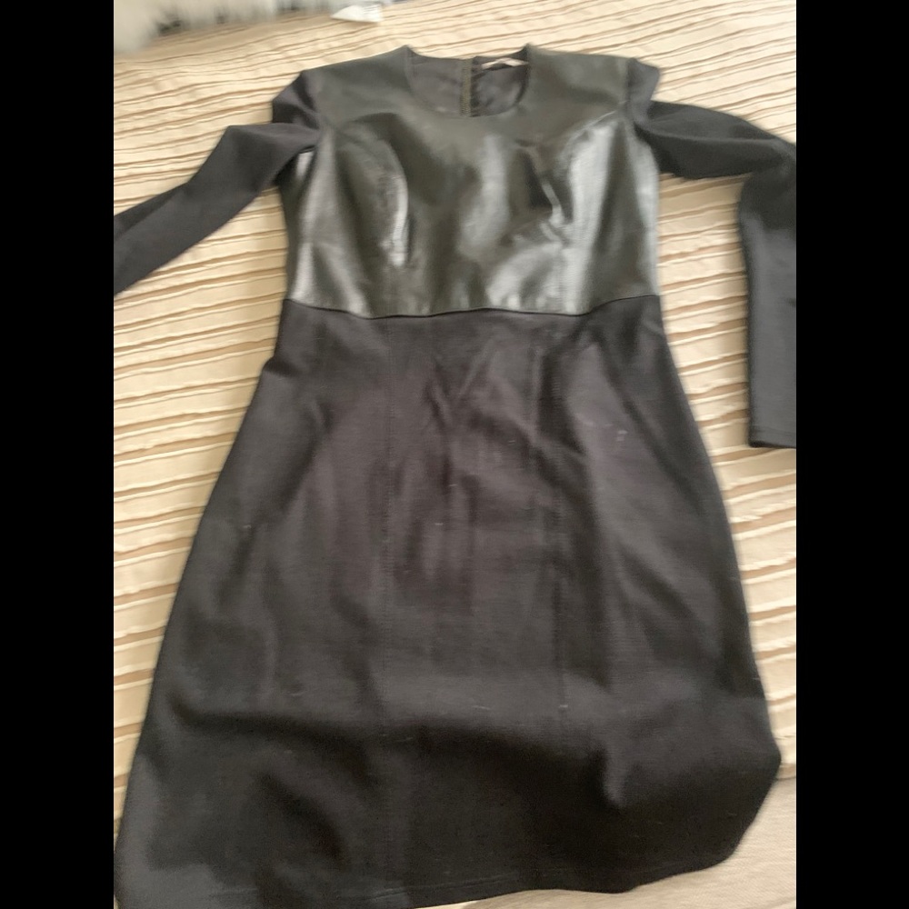 Helmut Lang black half leather long sleeve dress